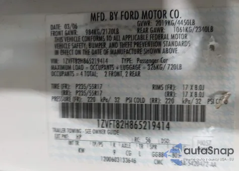 2006 Ford Mustang Gt из США, поврежденный, VIN 1ZVFT82H865219414